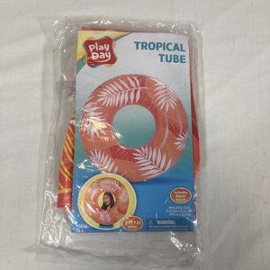 Inflatable Tropical Swimming Ring Float Tube Coral Orange River 2 Feet 7 Inches